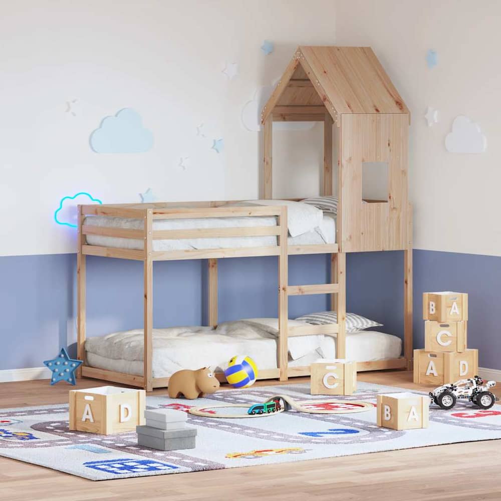 Kids Bed Roof Solid Wood Pine Natural