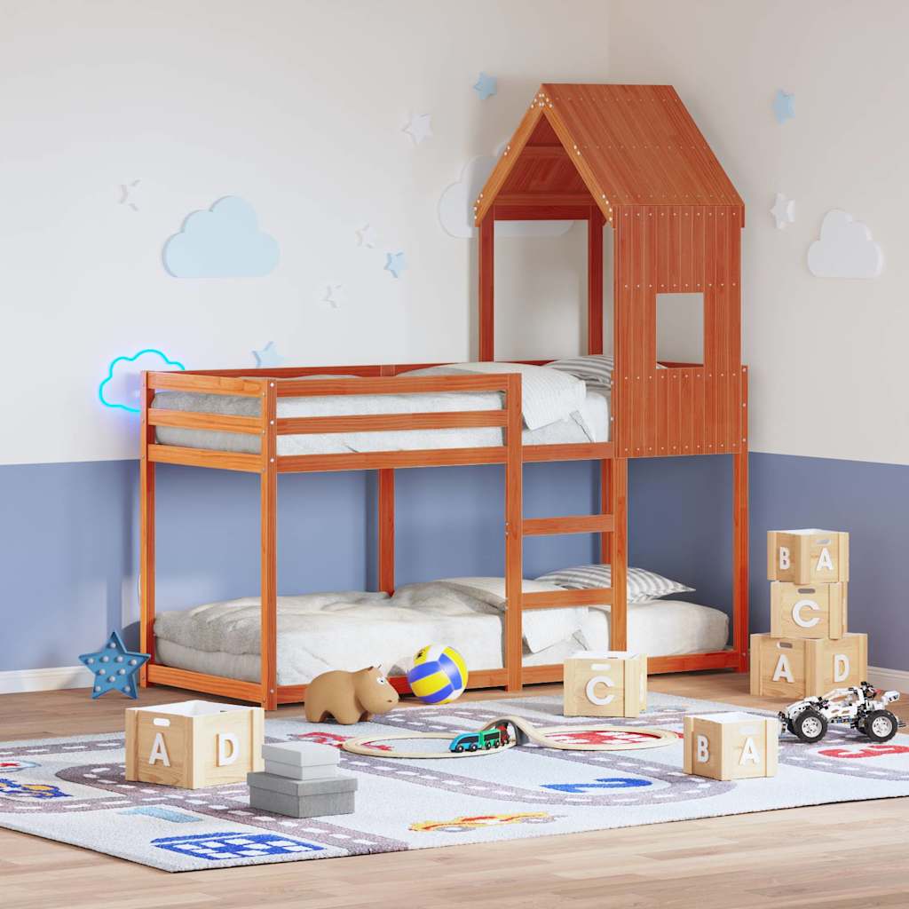 vidaXL Kids' Bed Roof Wax Brown 60x99x139.5 cm Solid Wood Pine 1