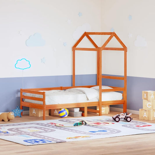 vidaXL Kids'Bed Roof Wax Brown 98x70x176,5 cm Solid Wood Pine 1