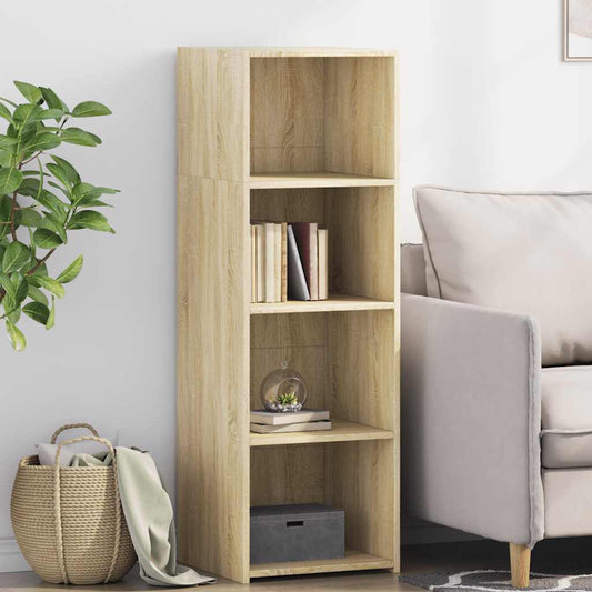 vidaXL Highboard Sonoma Oak Engineered Wood placed in a living room next to a sofa and plant