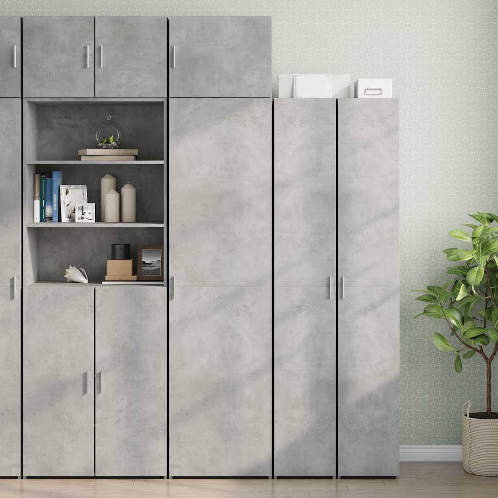 Slim Storage Cabinet 50x42.5x225 cm Engineered Wood 6 Shelves Concrete grey
