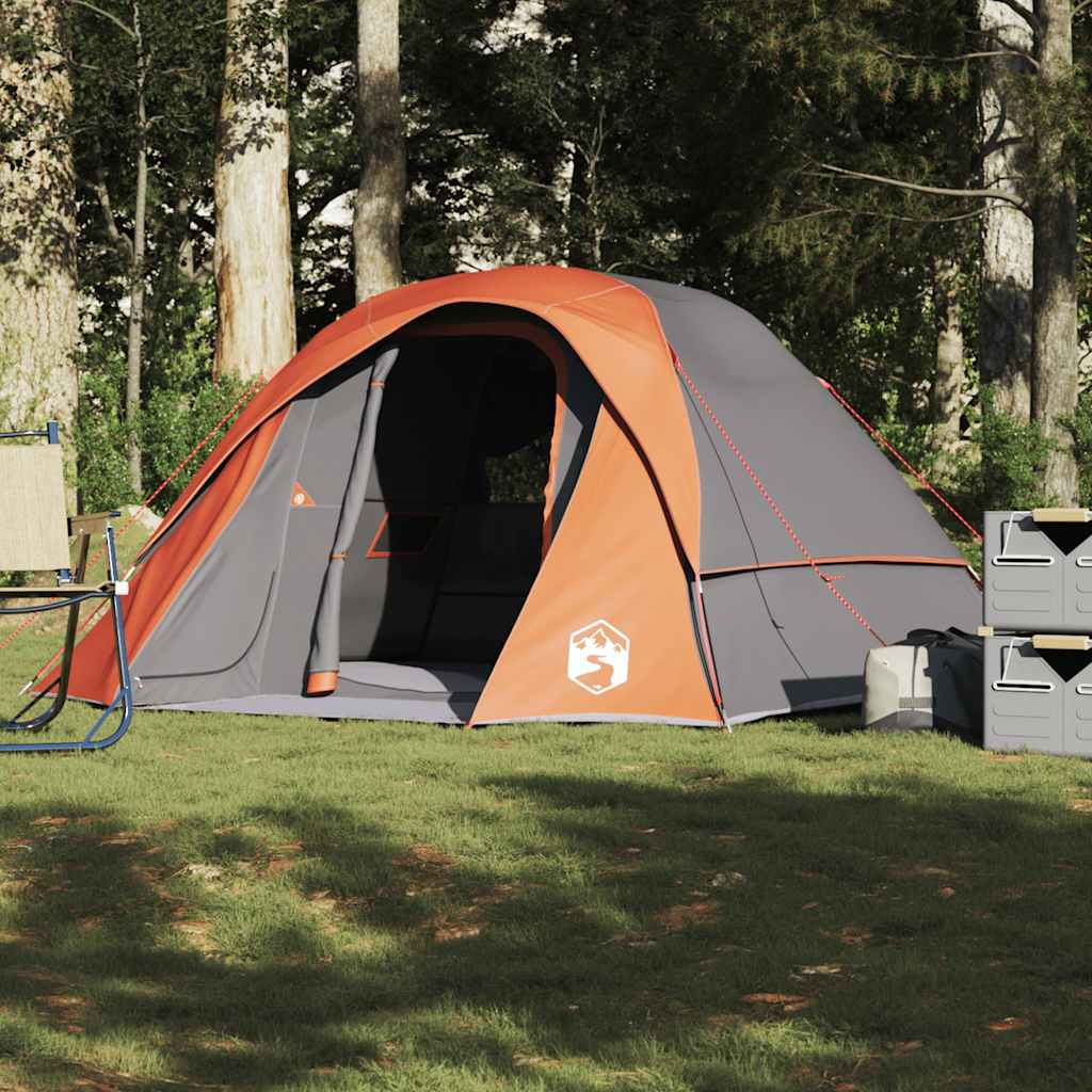 vidaXL Camping Tent Cabin 4-Person Grey and Orange Waterproof 3