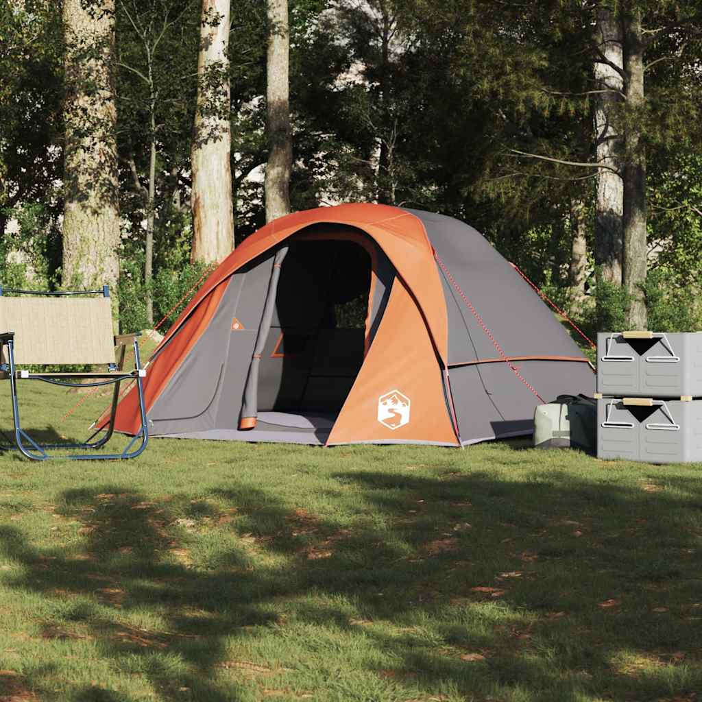 vidaXL Camping Tent Cabin 4-Person Grey and Orange Waterproof 1