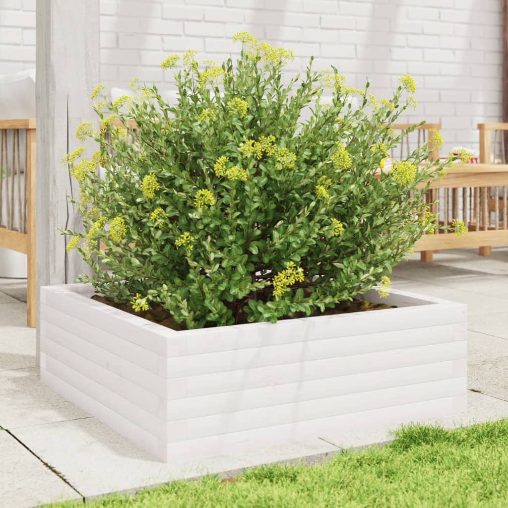vidaXL Garden Planter White 70x70x23 cm Solid Wood Pine 3