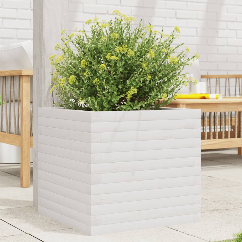 Garden Planter 50x50x45.5 cm Solid Wood Pine Open Bottom White 50 cm 50 cm