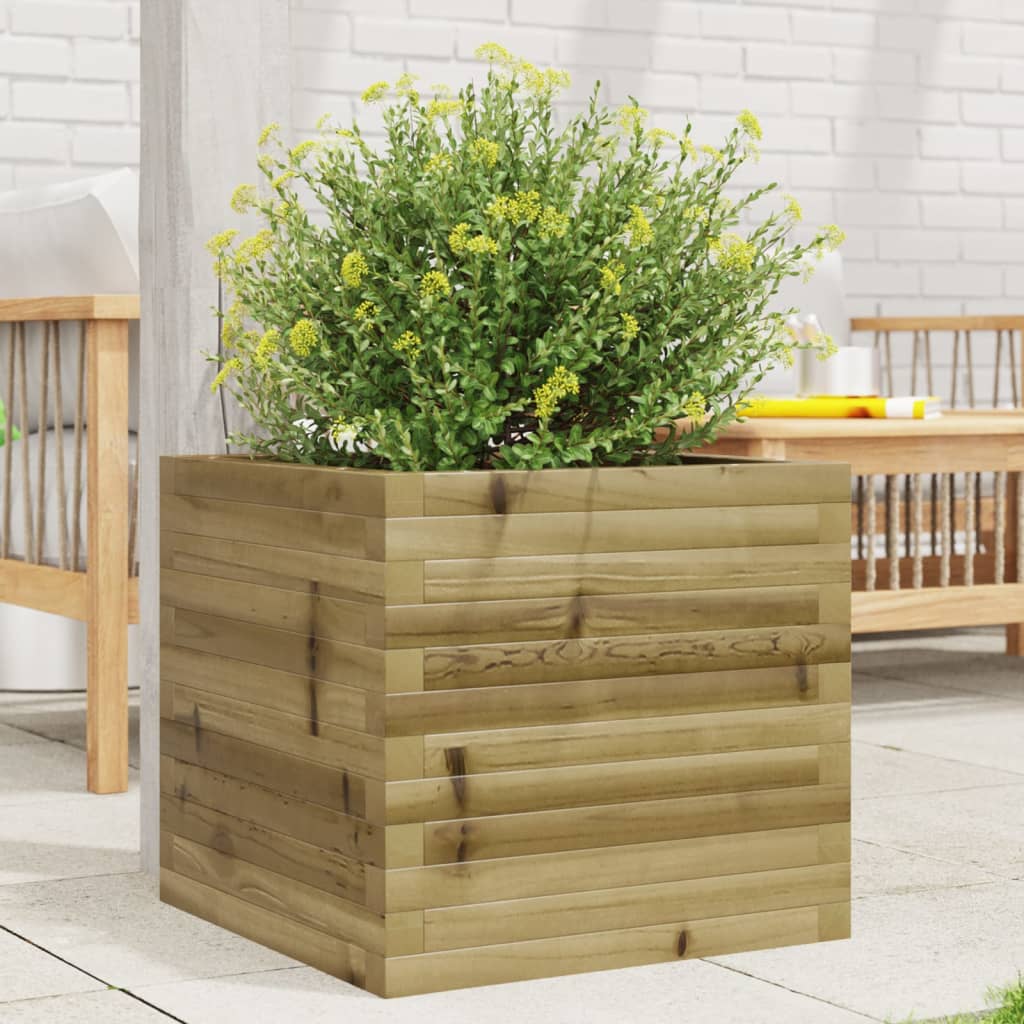 Garden Planter 50x50x45.5 cm Impregnated Wood Pine Open Bottom Natural Impregnated 50 cm 50 cm