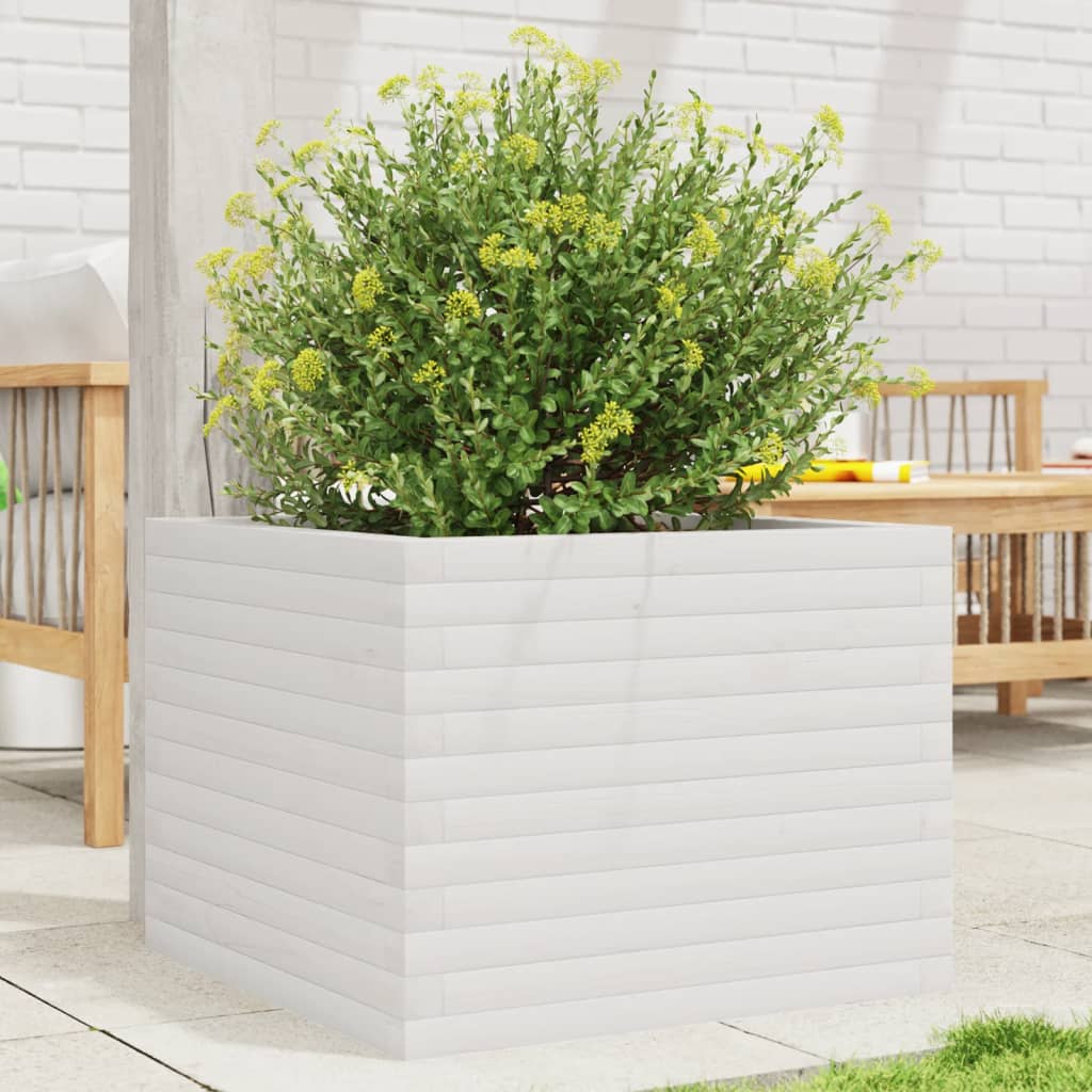 Garden Planter 50x50x45.5 cm Solid Wood Pine Open Bottom White 60 cm 60 cm