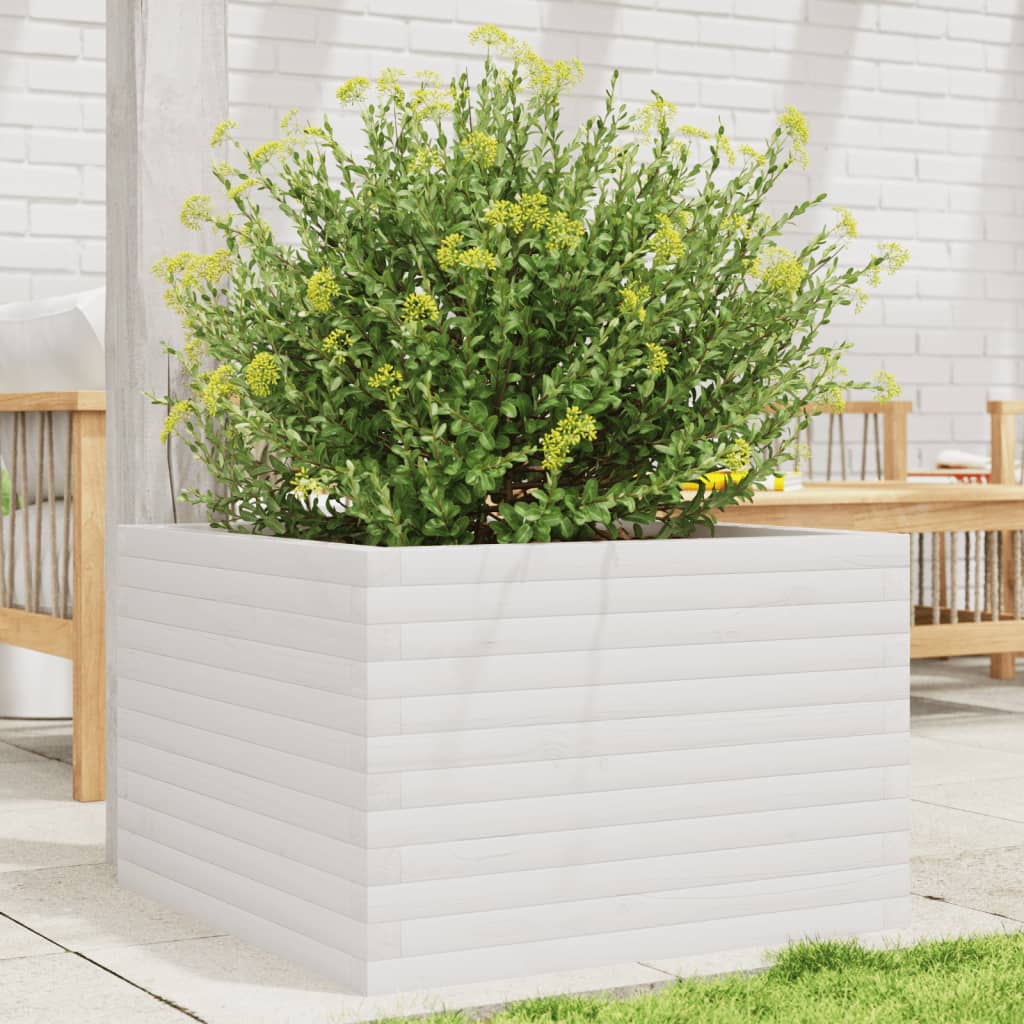 Garden Planter 50x50x45.5 cm Solid Wood Pine Open Bottom White 70 cm 70 cm