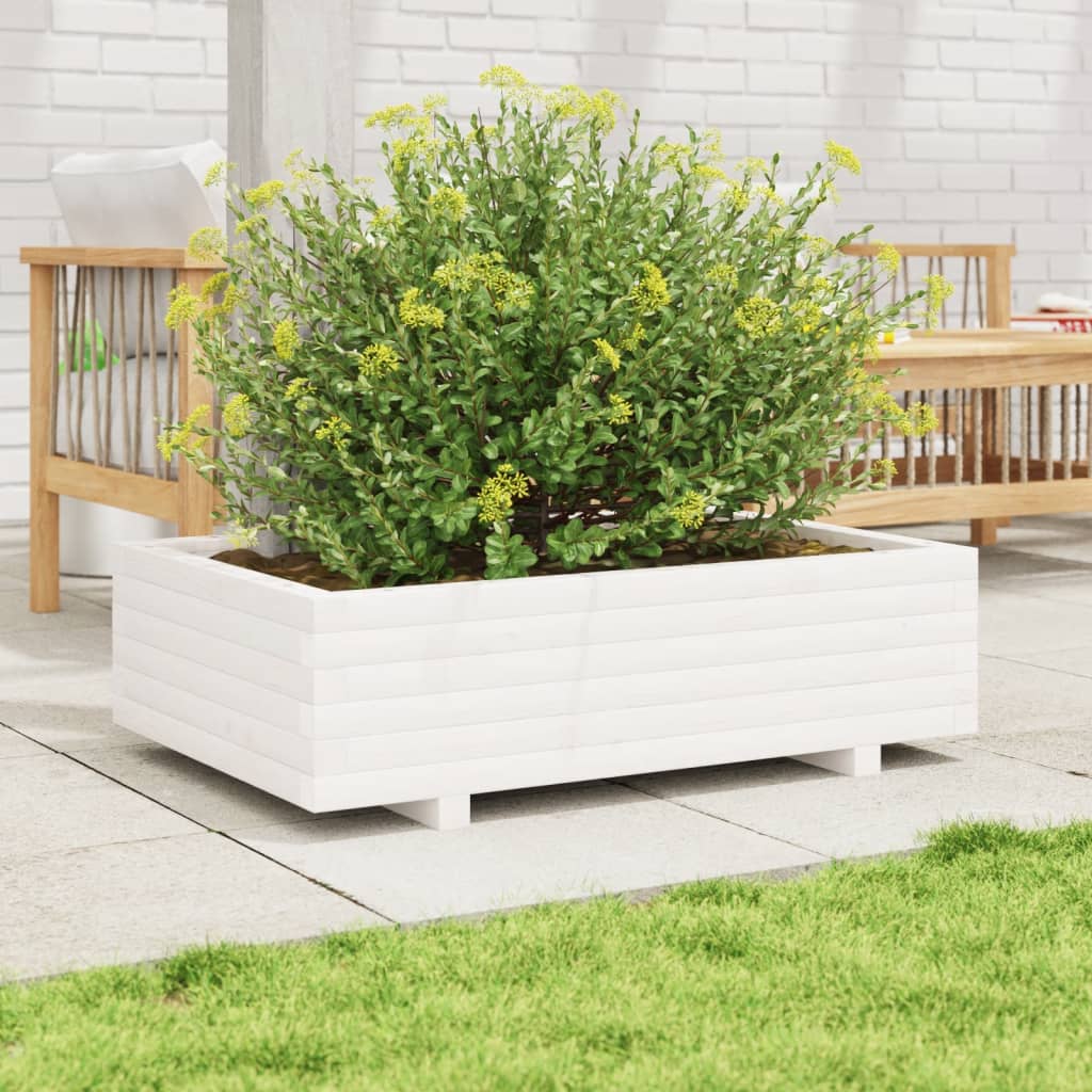 vidaXL Garden Planter White 90x60x26.5 cm Solid Wood Pine 3
