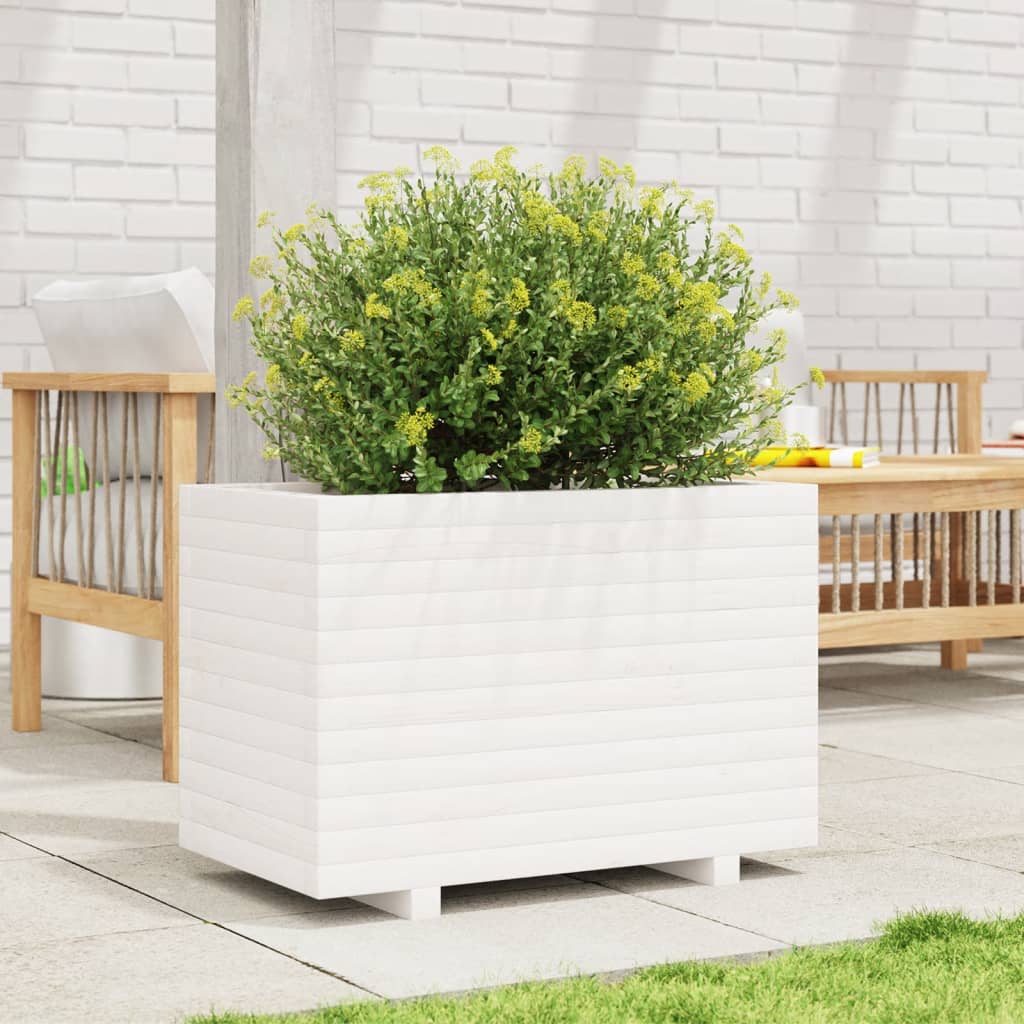 vidaXL Garden Planter White 70x40x49.5 cm Solid Wood Pine 3
