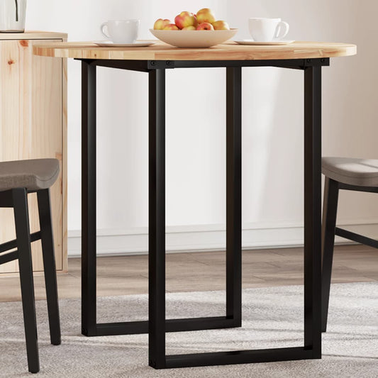 vidaXL Table Top Round Solid Wood Acacia shown with black metal legs and two chairs