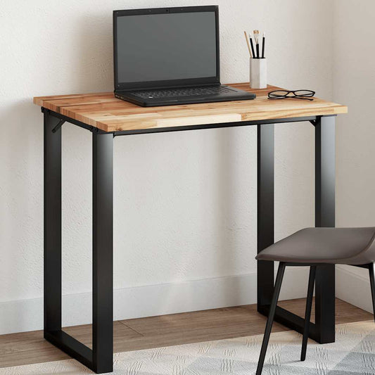 vidaXL Table Top Rectangular Solid Wood Acacia set up as a desk with a laptop and chair