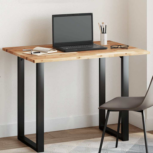 vidaXL Table Top Rectangular Solid Wood Acacia set up as a desk with a laptop and chair