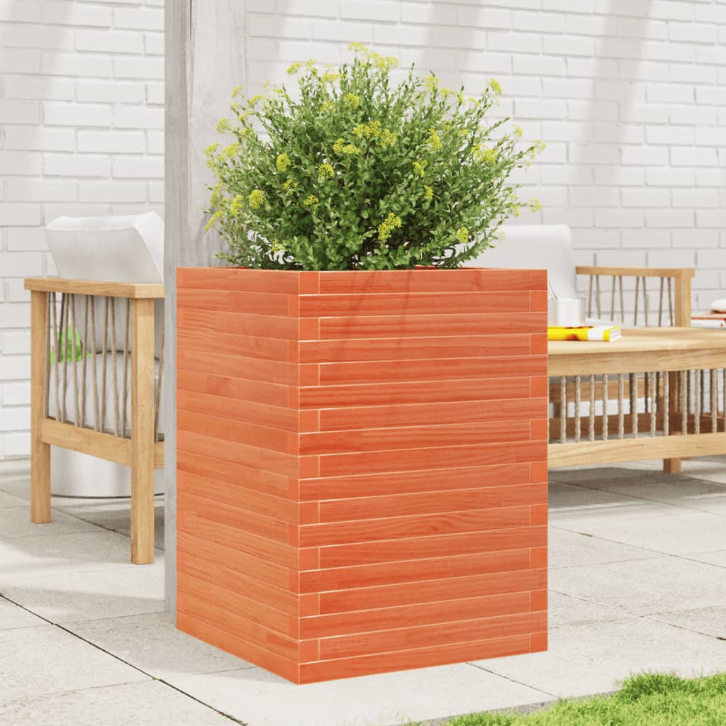 Garden Planter Solid Wood Pine Stackable Wax Brown Height 68.5 cm 50 cm 50 cm