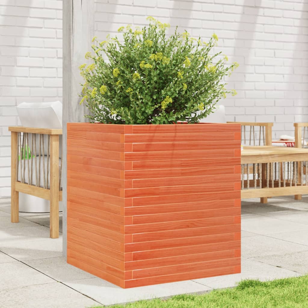 Garden Planter Solid Wood Pine Stackable Wax Brown Height 68.5 cm 60 cm 60 cm