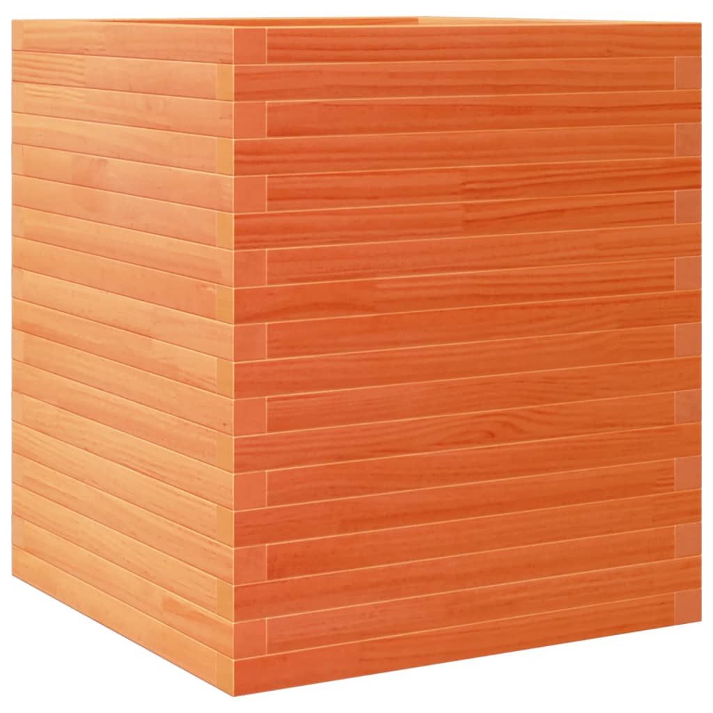 Garden Planter Solid Wood Pine Stackable Wax Brown Height 68.5 cm 60 cm 60 cm