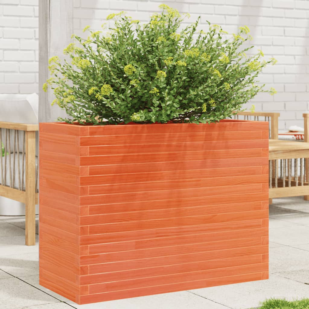 Garden Planter Solid Wood Pine Stackable Wax Brown Height 68.5 cm 90 cm 40 cm