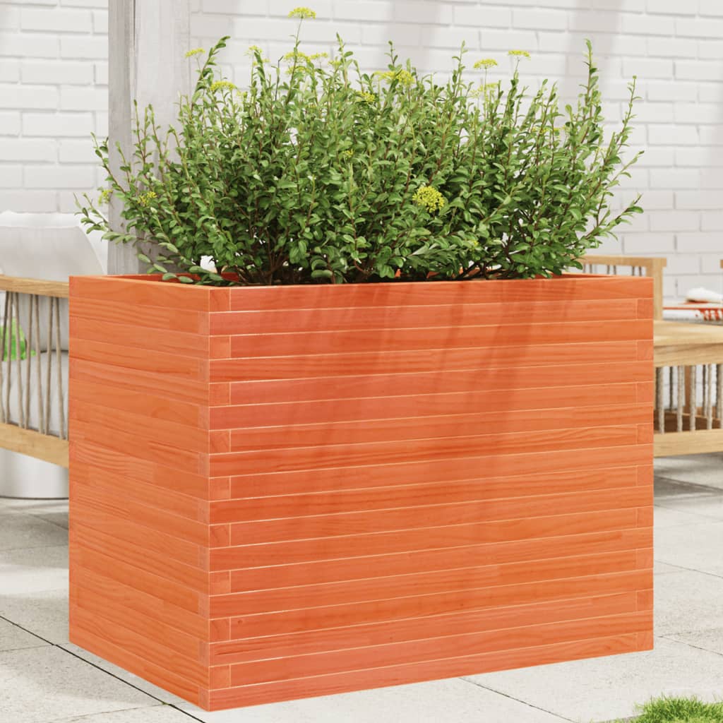 Garden Planter Solid Wood Pine Stackable Wax Brown Height 68.5 cm 90 cm 60 cm