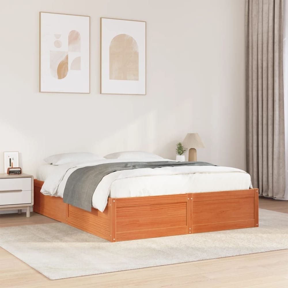 Bed Frame without Mattress Solid Wood Pine Wax brown 160 cm 200 cm