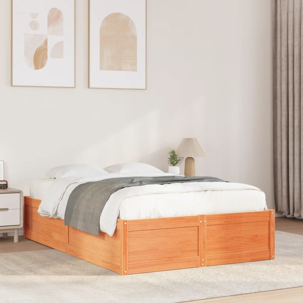 Bed Frame without Mattress Solid Wood Pine Wax brown 120 cm 200 cm