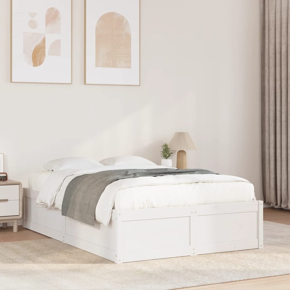 Bed Frame without Mattress Solid Wood Pine White 135 cm 190 cm