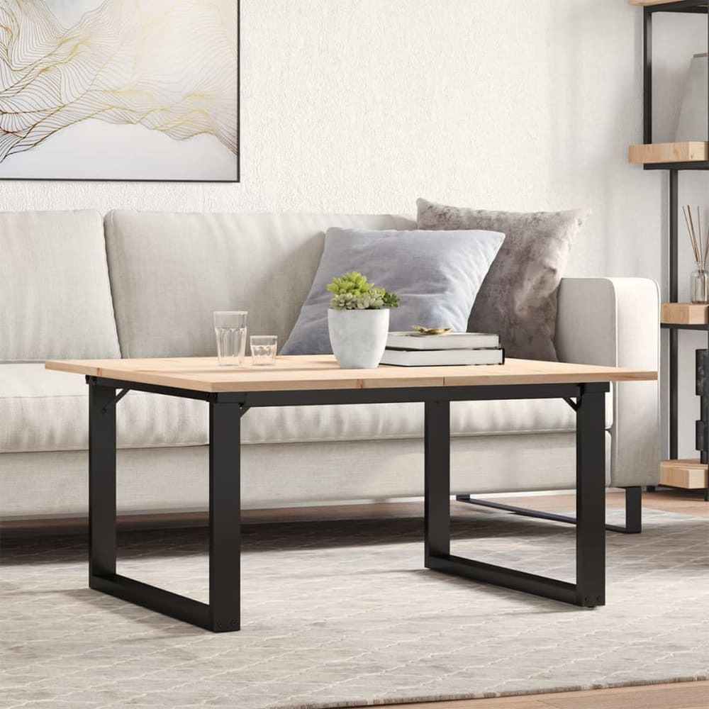 Coffee Table Solid Wood Pine and Steel O-frame Height 45 cm 80 cm 80 cm