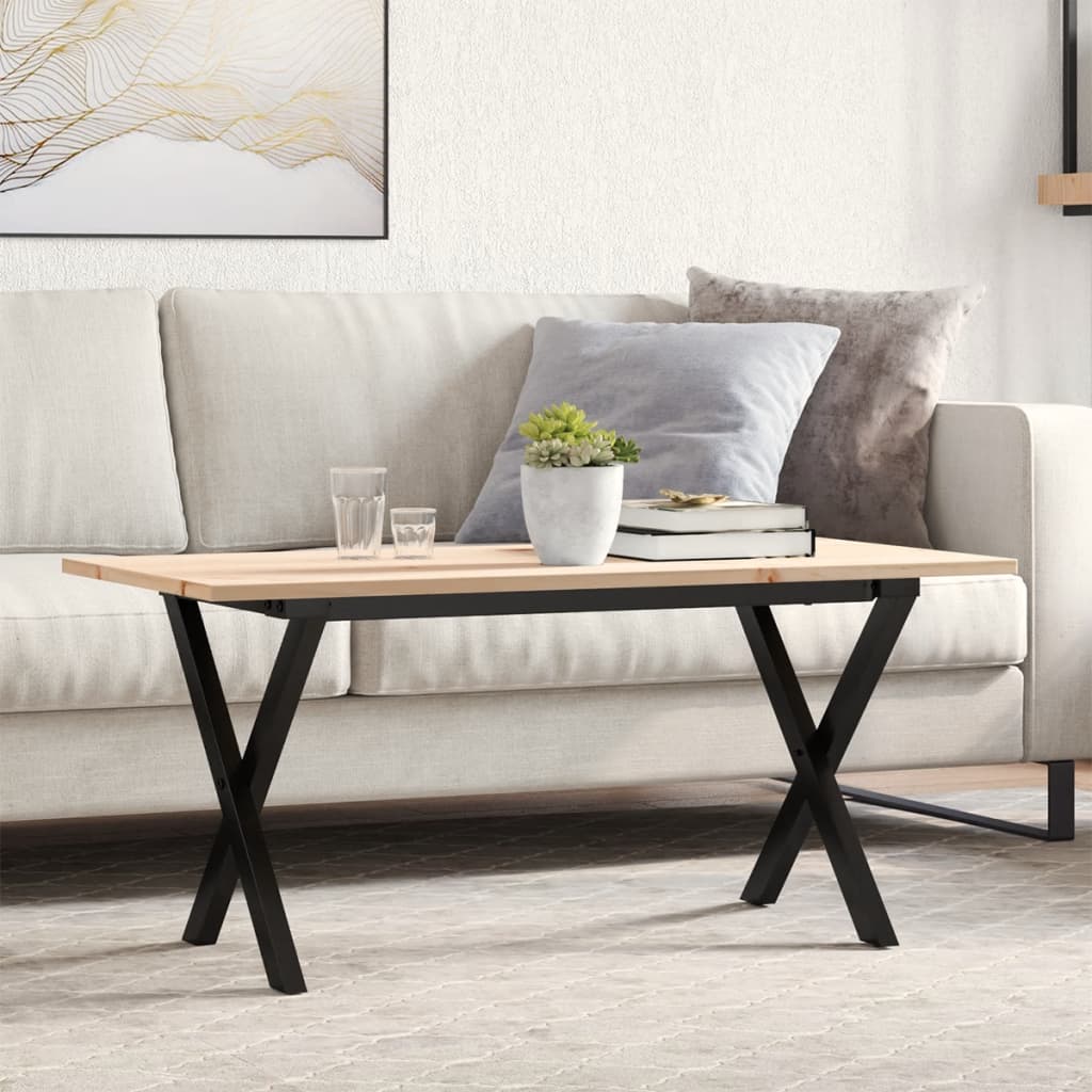 vidaXL Coffee Table X-Frame 90x40x45 cm Solid Wood Pine and Steel 1