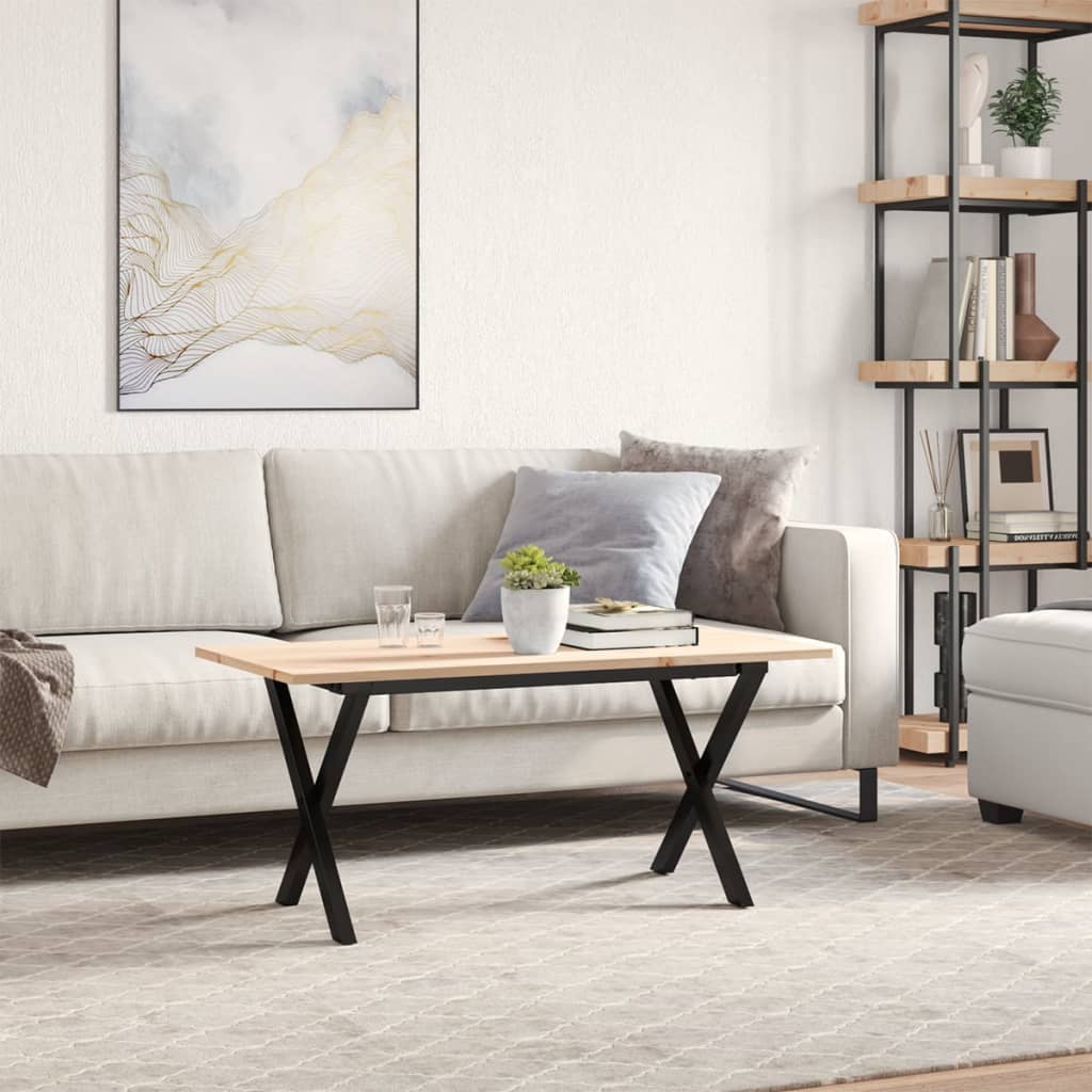 Dining Table Solid Wood Pine and Steel X-frame Depth 50 cm 100 cm 45 cm