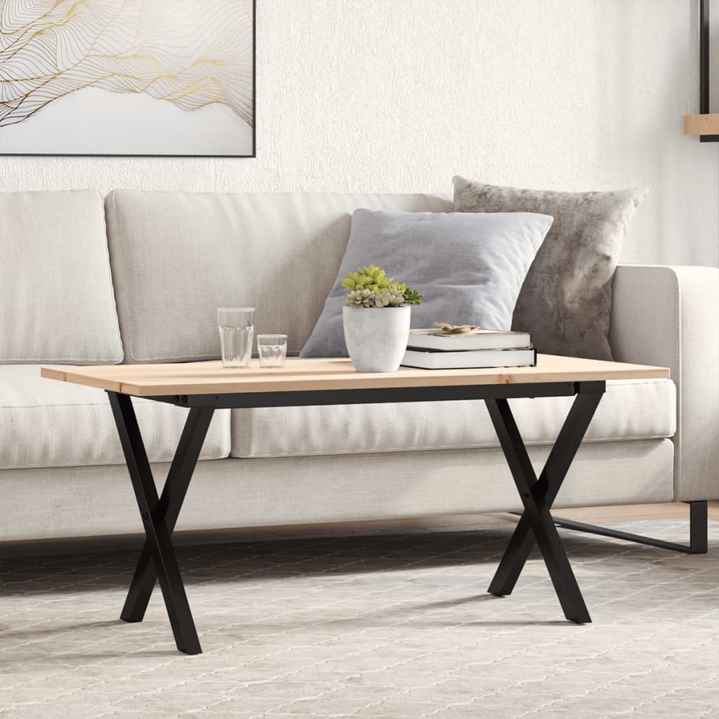 Dining Table Solid Wood Pine and Steel X-frame Depth 50 cm 100 cm 45 cm