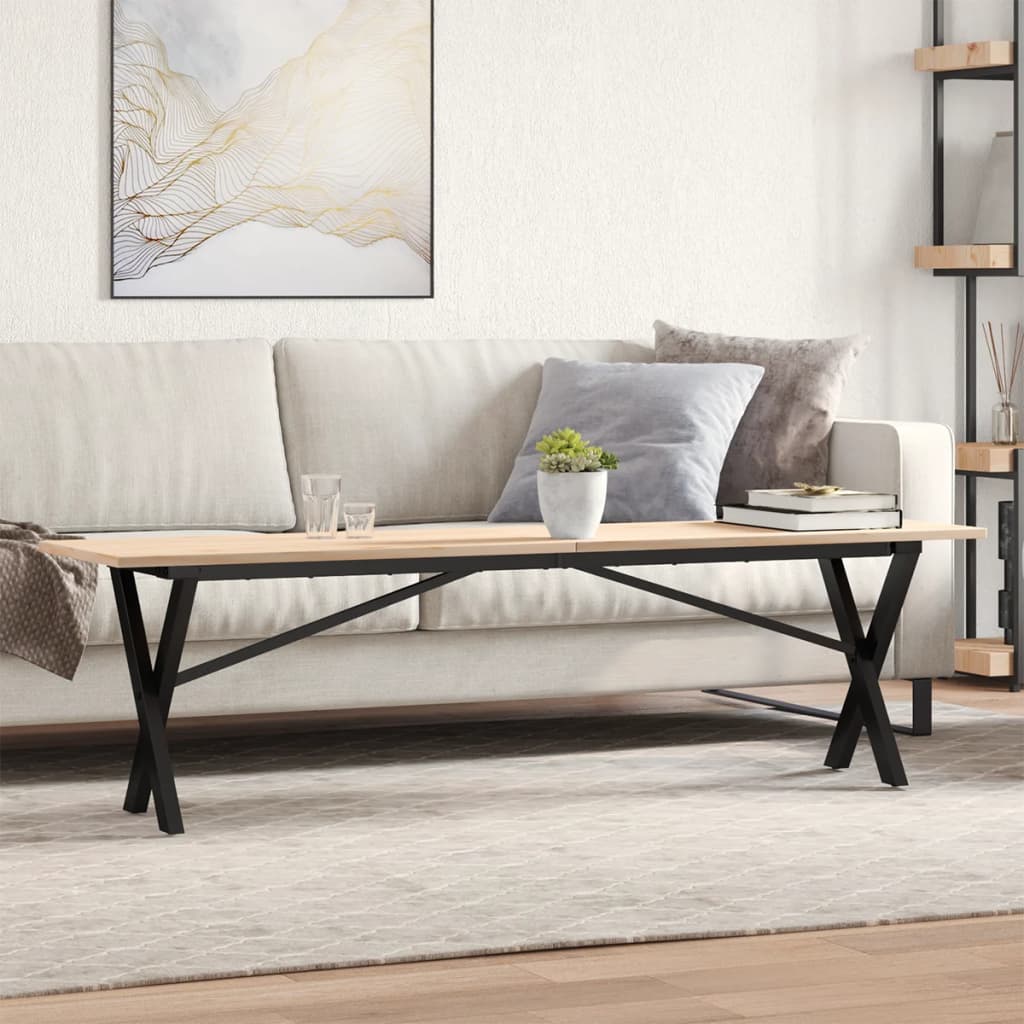 vidaXL Coffee Table Solid Wood Pine and Steel X-frame Depth 40 cm
