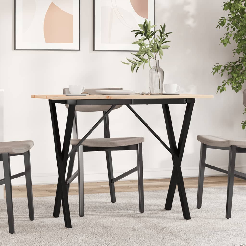 vidaXL Dining Table Solid Wood Pine and Steel X-frame Depth 50 cm