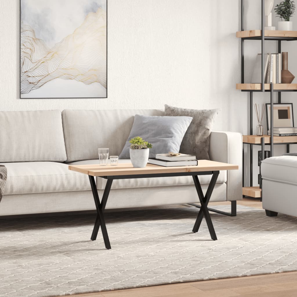 Coffee Table Solid Wood Pine and Steel X-frame Depth 40 cm 90 cm 45.5 cm