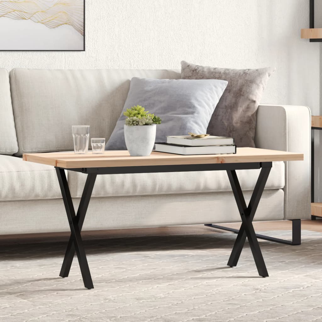 Coffee Table Solid Wood Pine and Steel X-frame Depth 40 cm 90 cm 45.5 cm