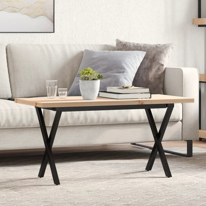 Coffee Table Solid Wood Pine and Steel X-frame Depth 40 cm 90 cm 45.5 cm