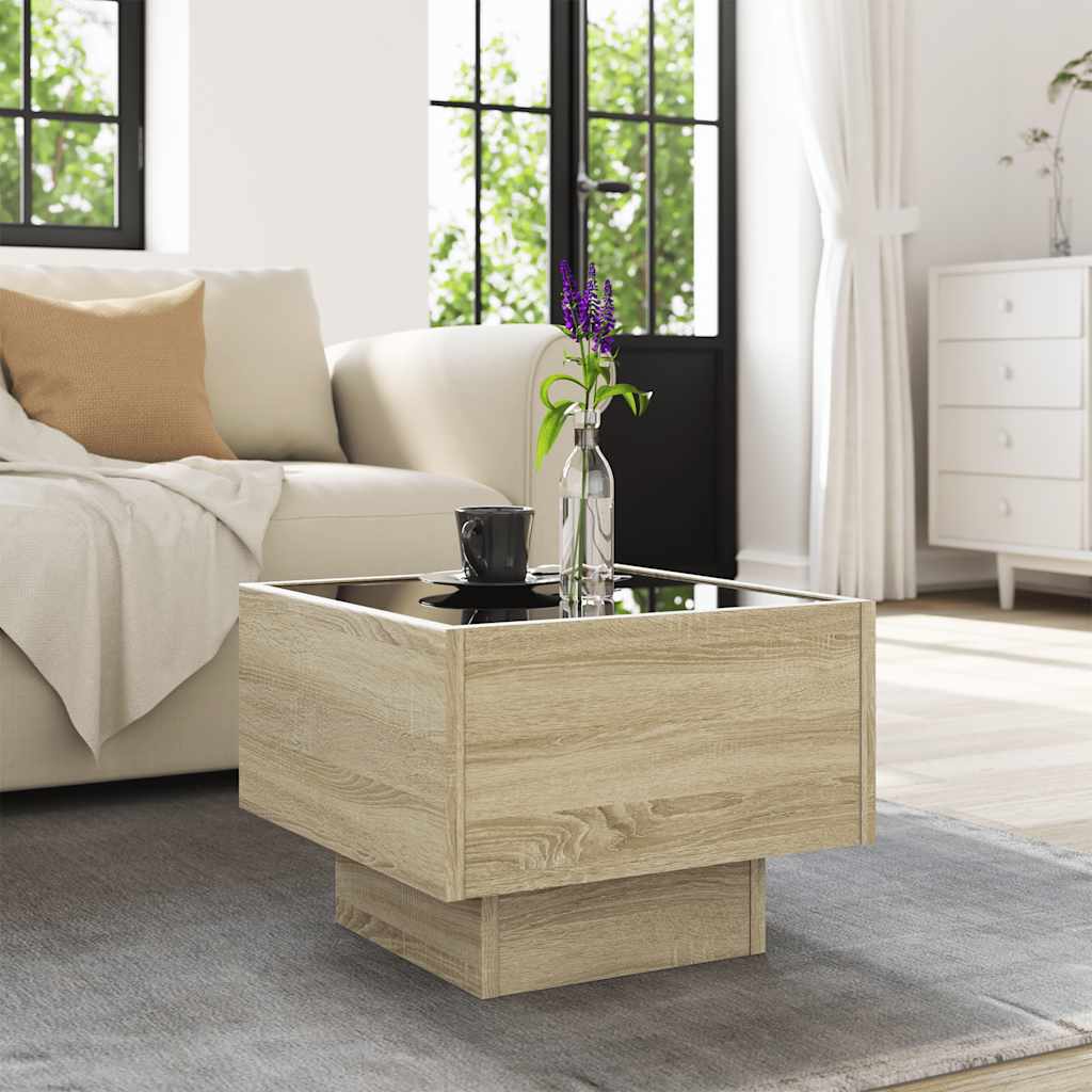 Side Table with LED 40x40x30 cm Engineered Wood Depth 40 cm Sonoma oak