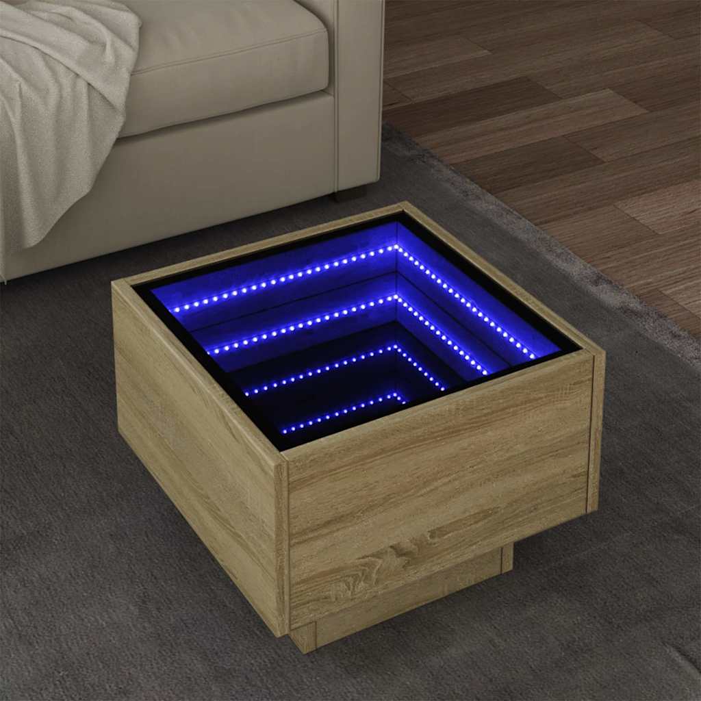 Side Table with LED 40x40x30 cm Engineered Wood Depth 40 cm Sonoma oak