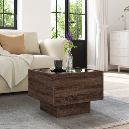 vidaXL Side Table with LED Brown Oak 40x40x30 cm Engineered Wood 4