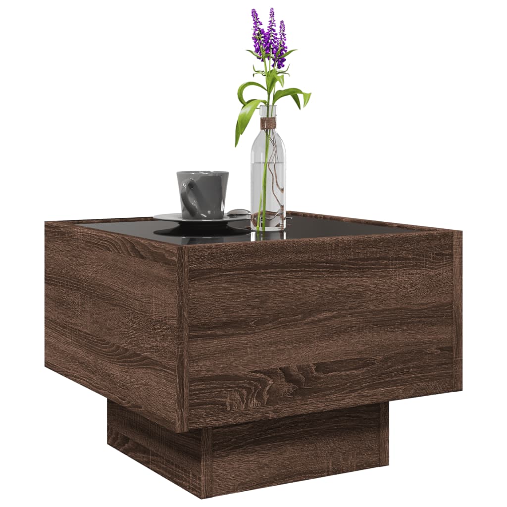 vidaXL Side Table with LED Brown Oak 40x40x30 cm Engineered Wood 5