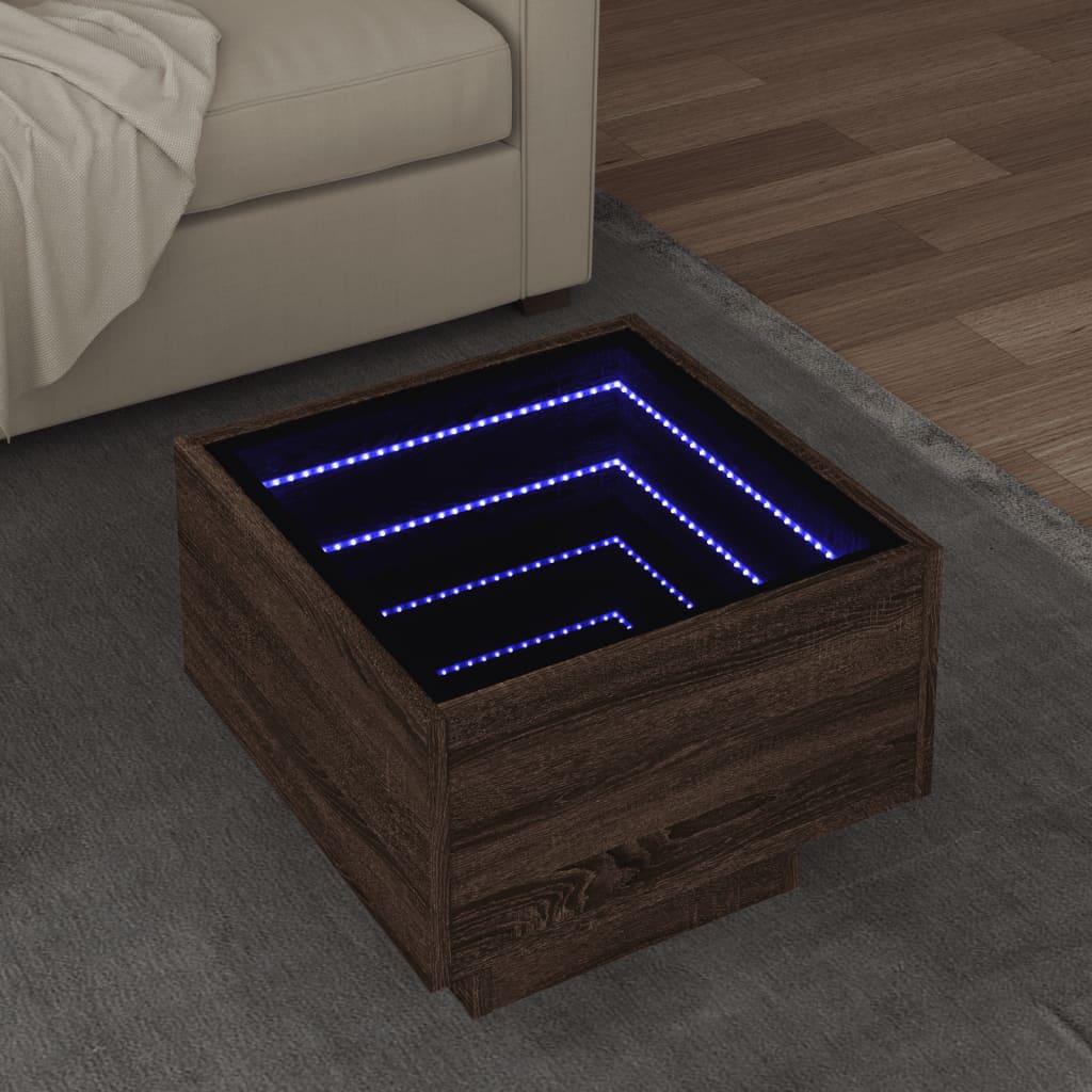 vidaXL Side Table with LED Brown Oak 40x40x30 cm Engineered Wood 1