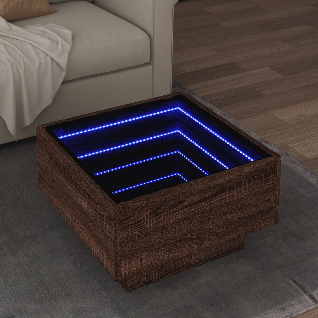 Coffee Table with LED Engineered Wood Depth 50 cm Brown oak 50 cm