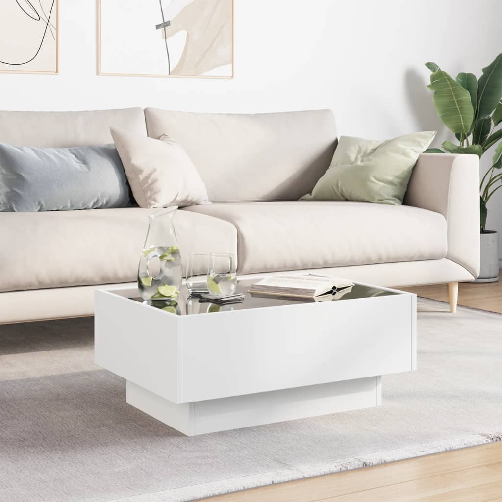 Coffee Table with LED Engineered Wood Depth 50 cm White 70 cm