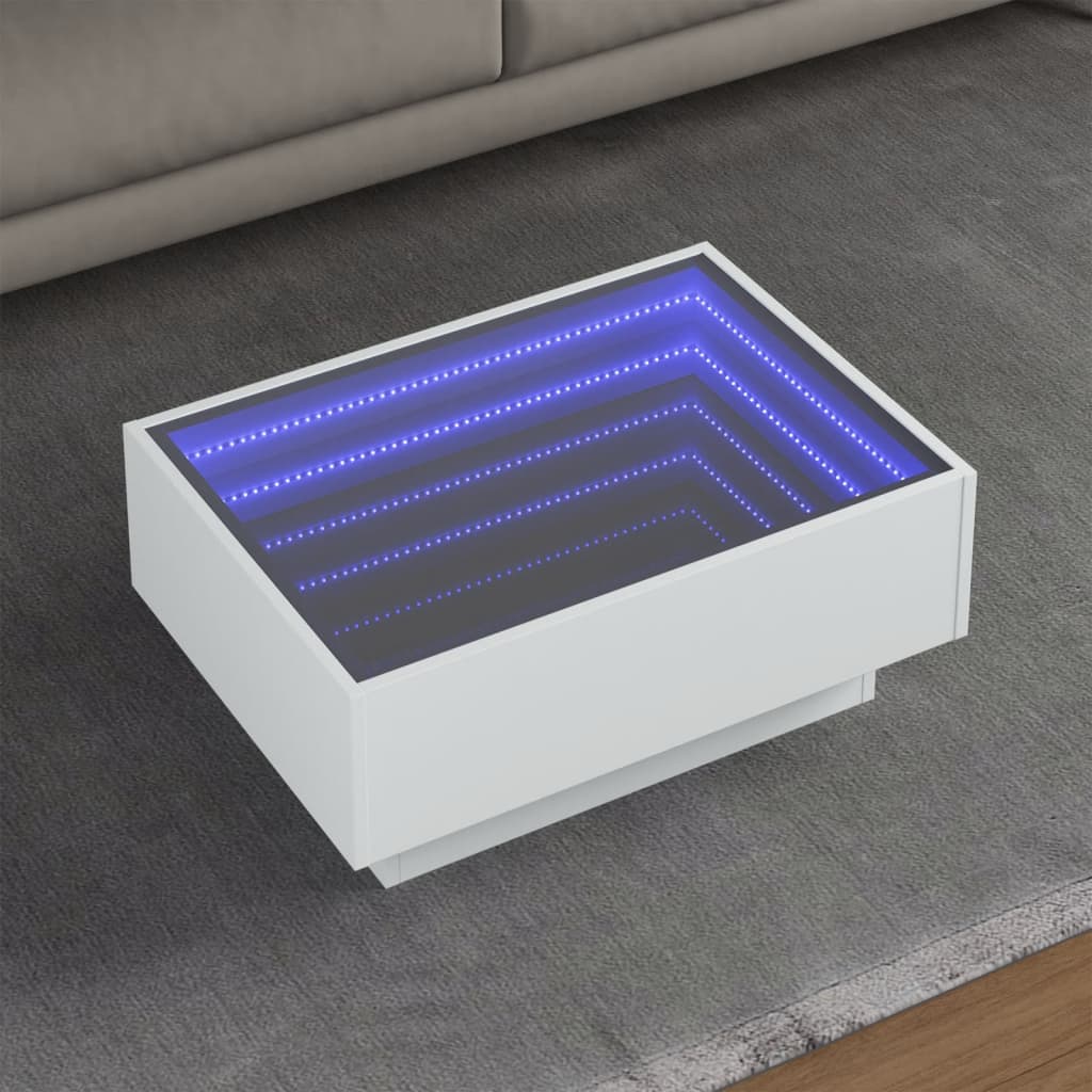 Coffee Table with LED Engineered Wood Depth 50 cm White 70 cm