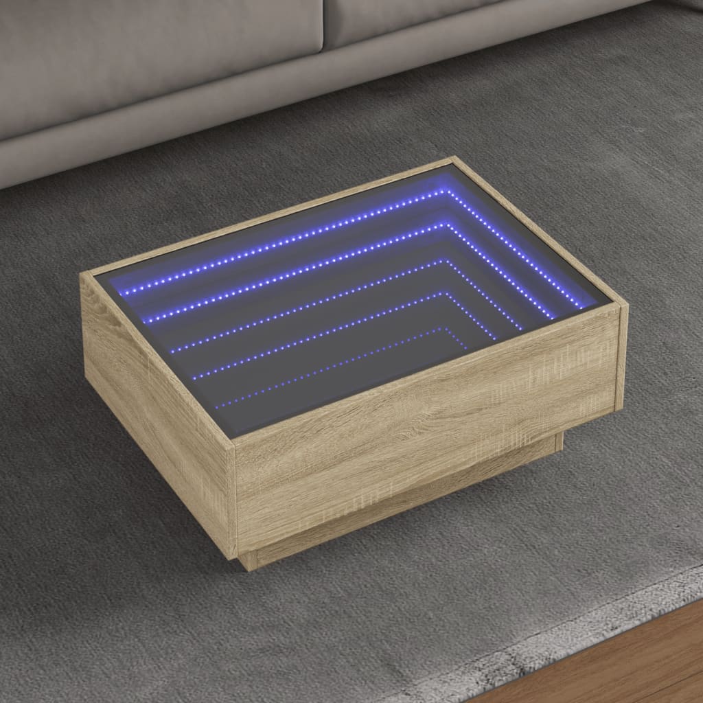 Coffee Table with LED Engineered Wood Depth 50 cm Sonoma oak 70 cm