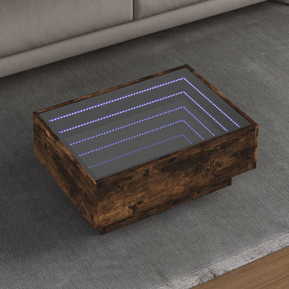 Coffee Table with LED Engineered Wood Depth 50 cm Smoked oak 70 cm