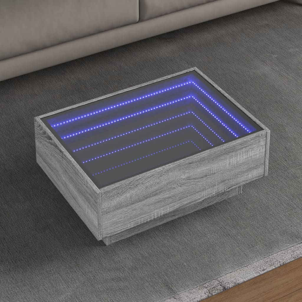 Coffee Table with LED Engineered Wood Depth 50 cm Grey sonoma 70 cm