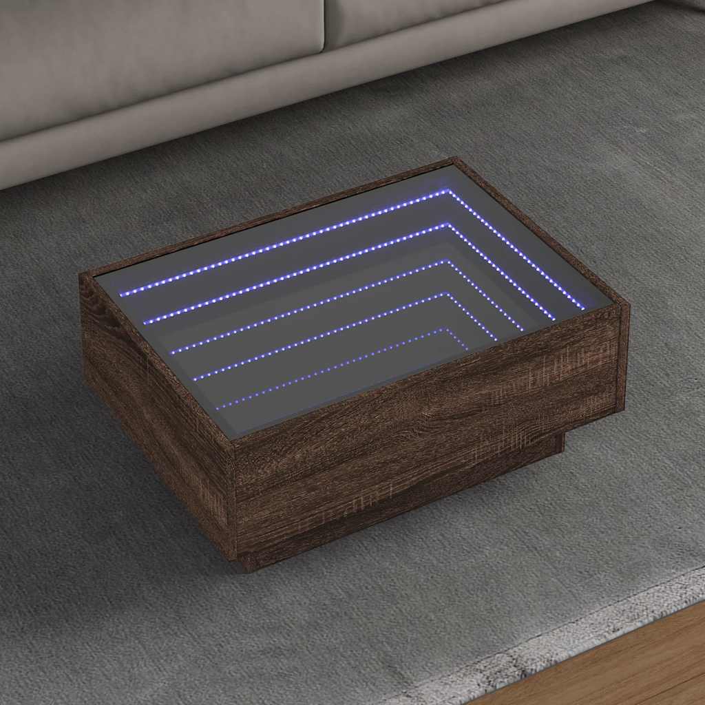 Coffee Table with LED Engineered Wood Depth 50 cm Brown oak 70 cm