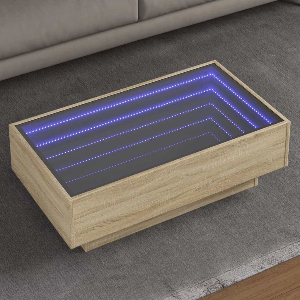 Coffee Table with LED Engineered Wood Depth 50 cm Sonoma oak 90 cm