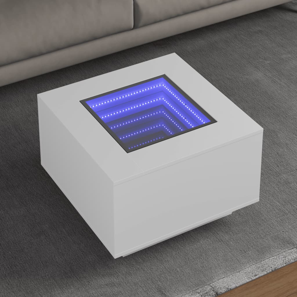 Coffee Table with LED Engineered Wood White 60 cm 60 cm