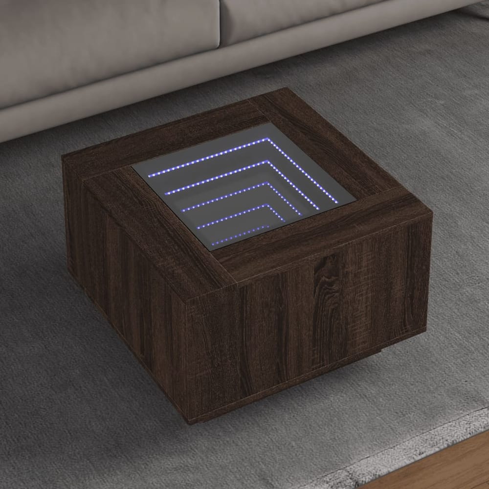 Coffee Table with LED Engineered Wood Brown oak 60 cm 60 cm
