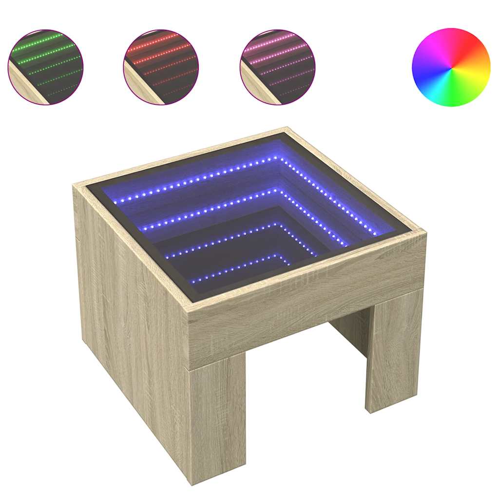 vidaXL Coffee Table with Infinity LED Sonoma Oak 40x40x30 cm 2